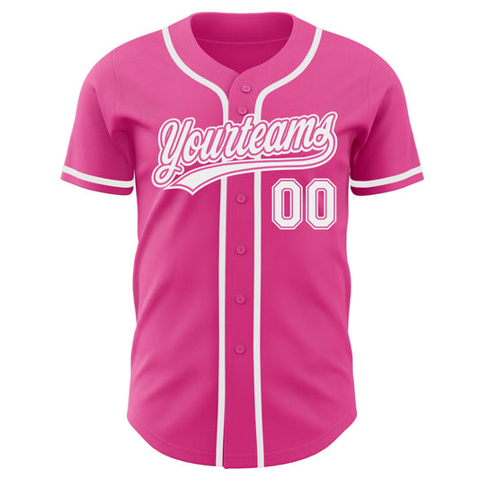 Custom Pink White Authentic Baseball Jersey - Sky-Custom