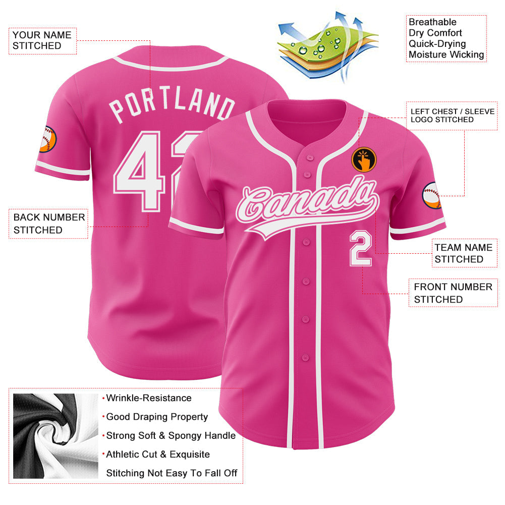 Custom Pink White Authentic Baseball Jersey - Sky-Custom
