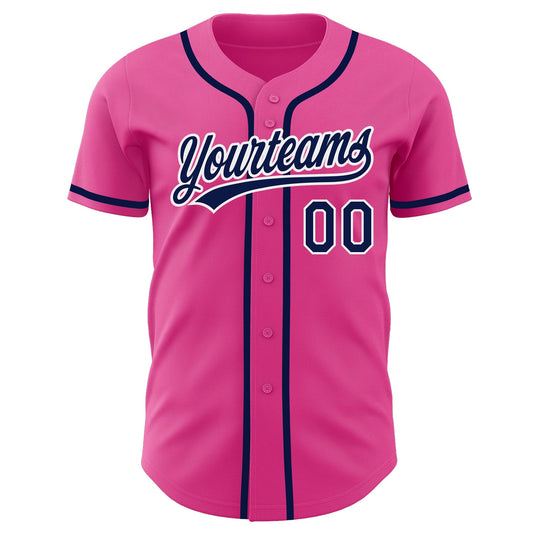 Custom Pink Navy-White Authentic Baseball Jersey - Sky-Custom