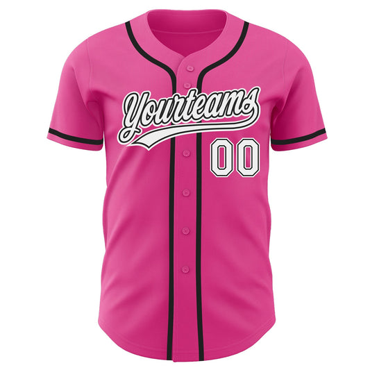 Custom Pink White-Black Authentic Baseball Jersey - Sky-Custom