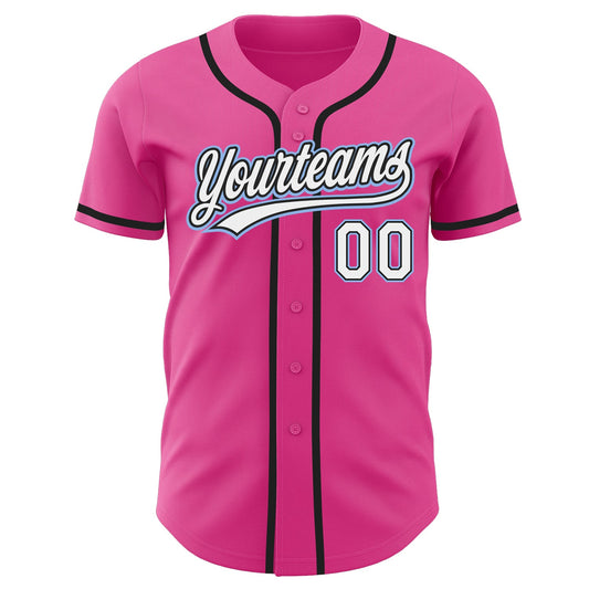 Custom Pink White Black-Light Blue Authentic Baseball Jersey - Sky-Custom