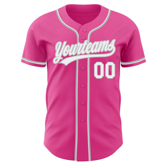 Custom Pink White-Gray Authentic Baseball Jersey - Sky-Custom