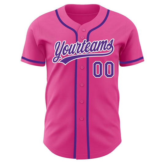 Custom Pink Purple-White Authentic Baseball Jersey - Sky-Custom