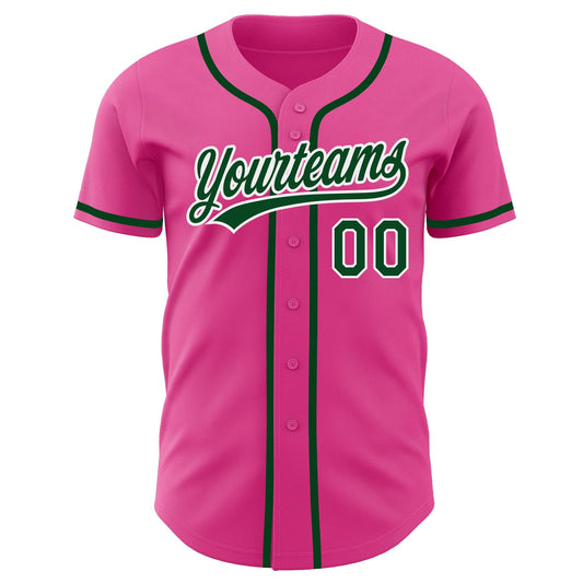 Custom Pink Green-White Authentic Baseball Jersey - Sky-Custom