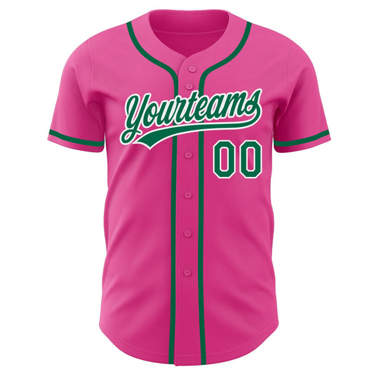 Custom Pink Kelly Green-White Authentic Baseball Jersey - Sky-Custom