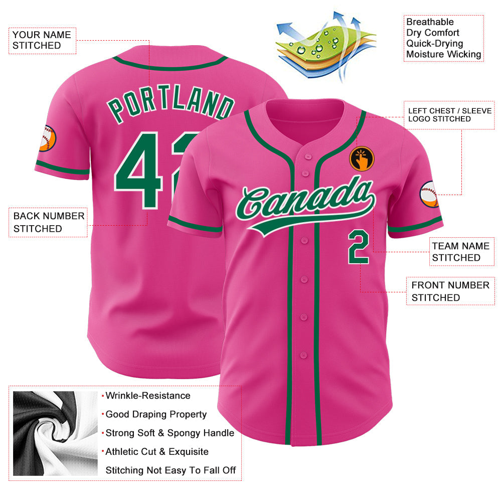 Custom Pink Kelly Green-White Authentic Baseball Jersey - Sky-Custom