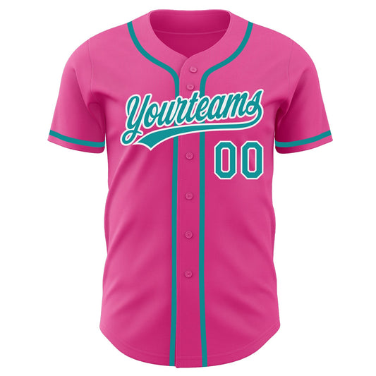 Custom Pink Teal-White Authentic Baseball Jersey - Sky-Custom
