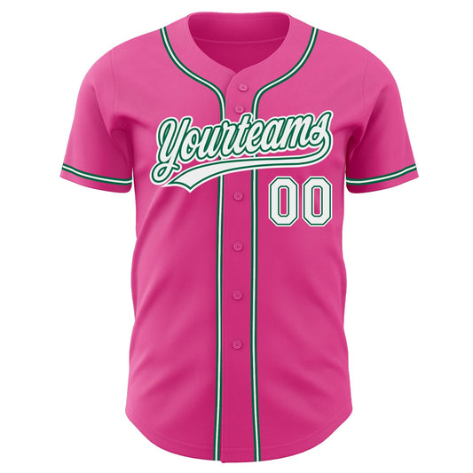 Custom Pink White-Kelly Green Authentic Baseball Jersey - Sky-Custom