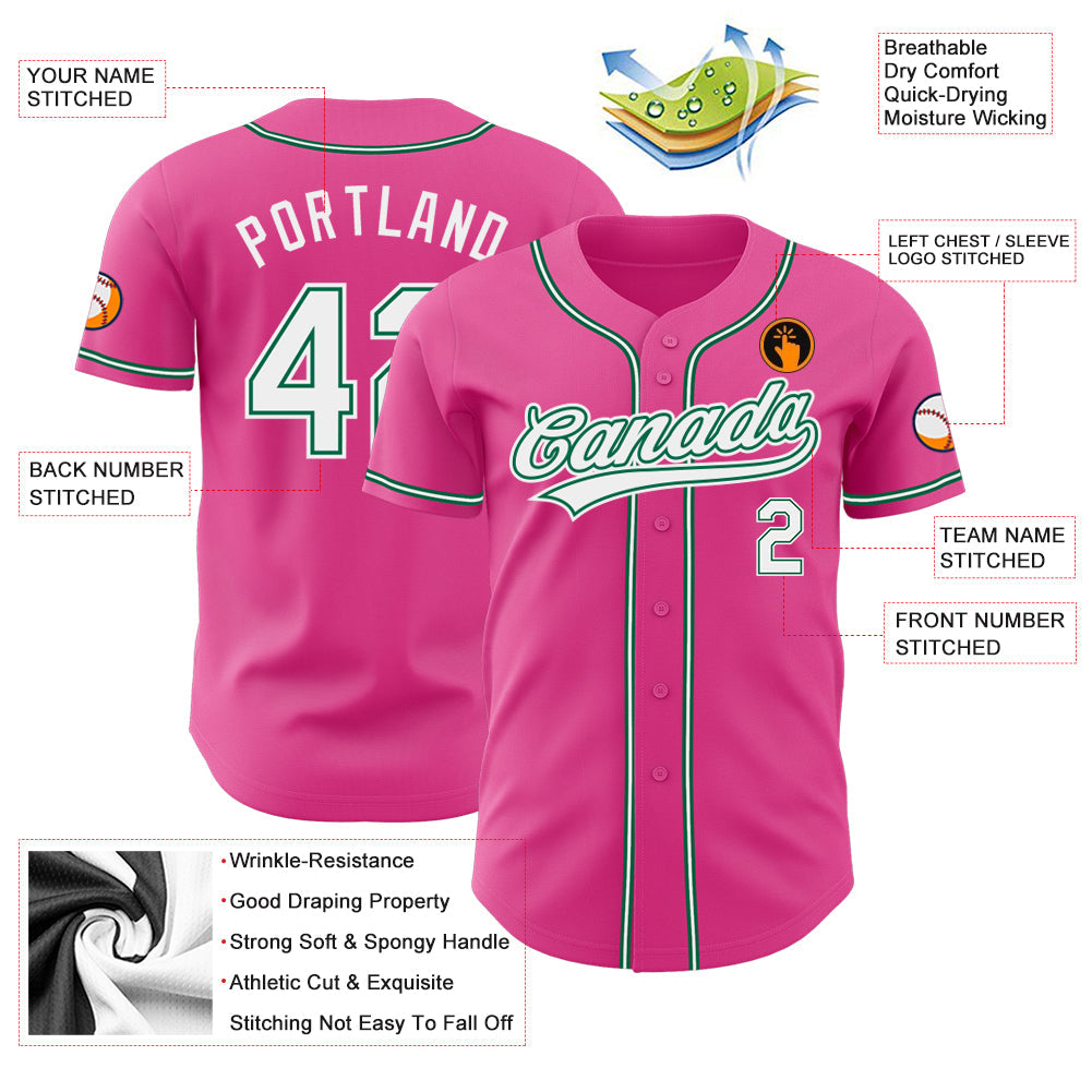 Custom Pink White-Kelly Green Authentic Baseball Jersey - Sky-Custom