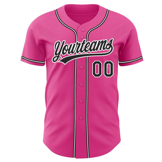 Custom Pink Black-White Authentic Baseball Jersey - Sky-Custom