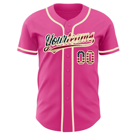 Custom Pink Vintage USA Flag-Cream Authentic Baseball Jersey - Sky-Custom
