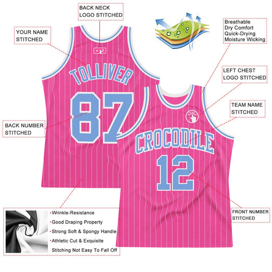 Custom Pink White Pinstripe Light Blue-White Authentic Basketball Jersey - Sky-Custom