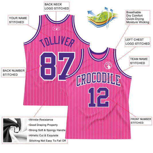 Custom Pink White Pinstripe Purple-White Authentic Basketball Jersey - Sky-Custom