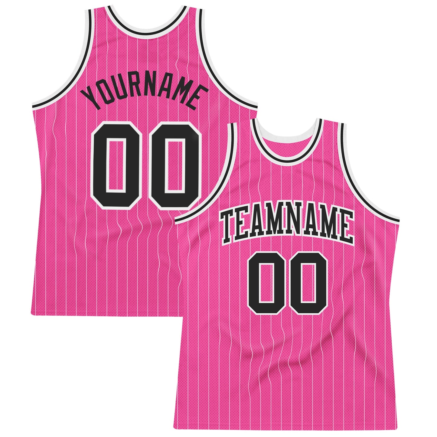 Custom Pink White Pinstripe Black-White Authentic Basketball Jersey - Sky-Custom