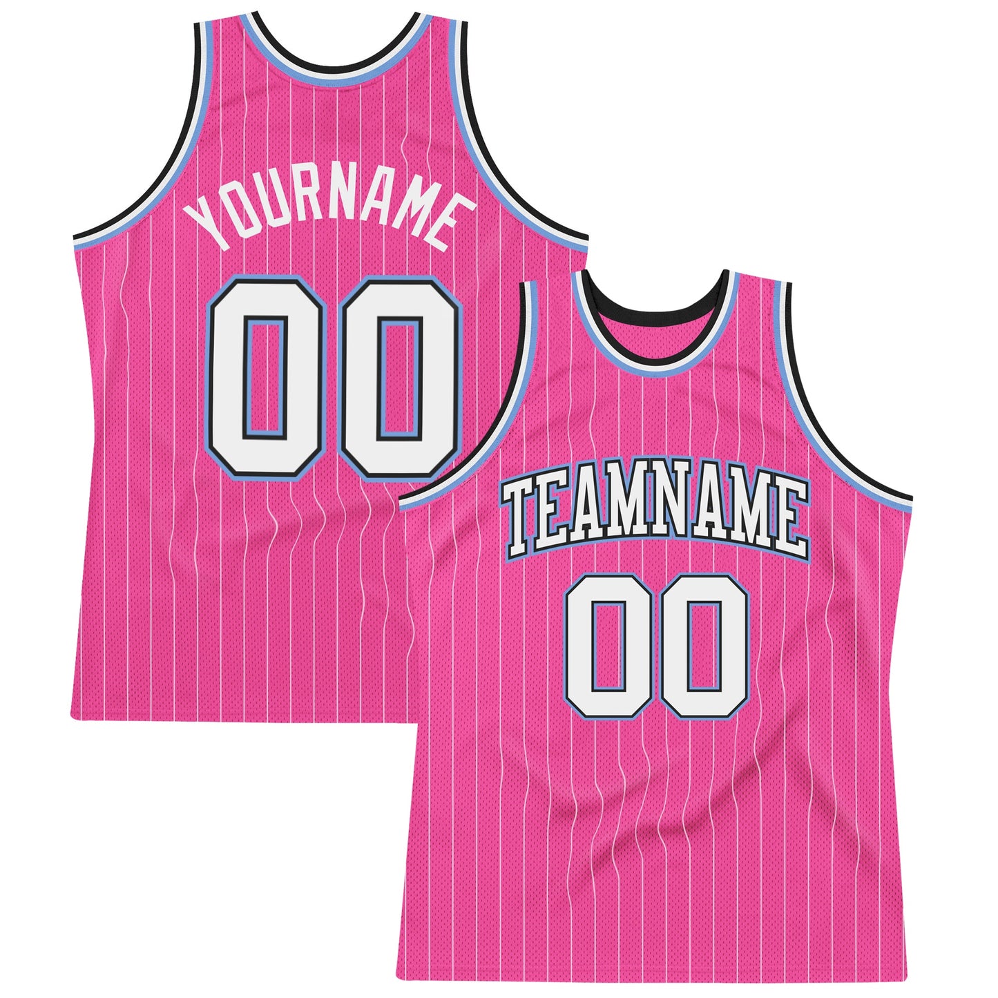 Custom Pink White Pinstripe White Black-Light Blue Authentic Basketball Jersey - Sky-Custom
