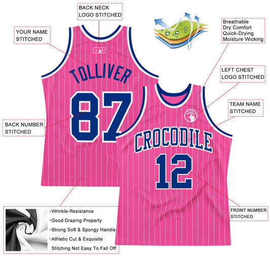 Custom Pink White Pinstripe Royal-White Authentic Basketball Jersey - Sky-Custom