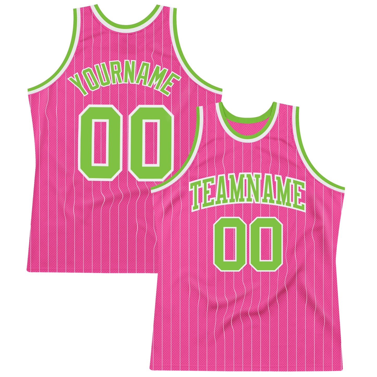 Custom Pink White Pinstripe Neon Green-White Authentic Basketball Jersey - Sky-Custom