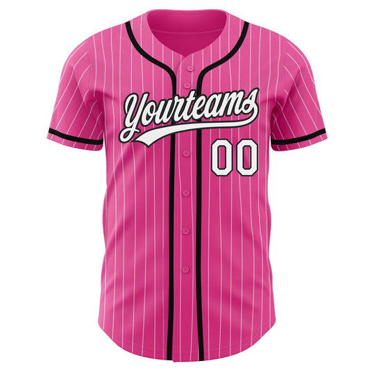 Custom Pink White Pinstripe White-Black Authentic Baseball Jersey - Sky-Custom