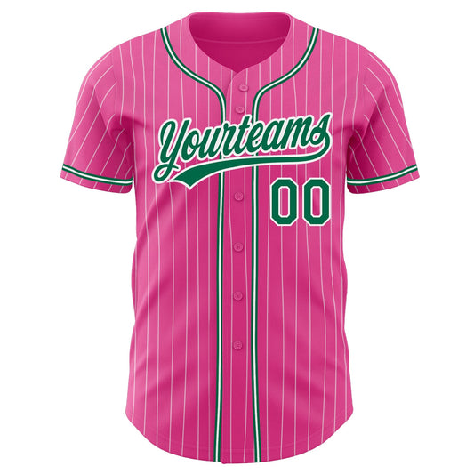 Custom Pink White Pinstripe Kelly Green Authentic Baseball Jersey - Sky-Custom