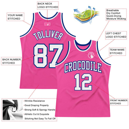 Custom Pink White-Royal Authentic Throwback Basketball Jersey - Sky-Custom