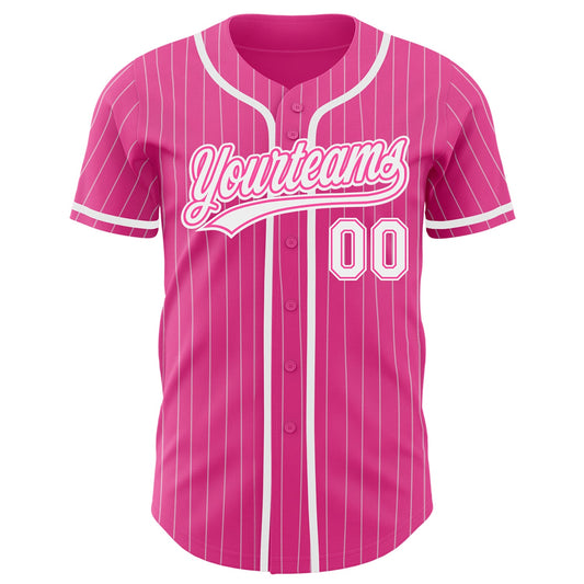 Custom Pink White Pinstripe White Authentic Baseball Jersey - Sky-Custom