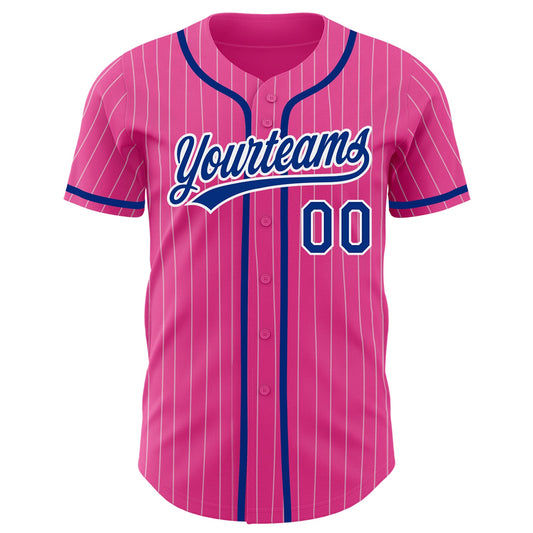 Custom Pink White Pinstripe Royal Authentic Baseball Jersey - Sky-Custom