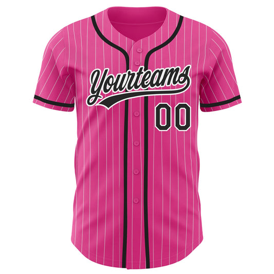 Custom Pink White Pinstripe Black Authentic Baseball Jersey - Sky-Custom