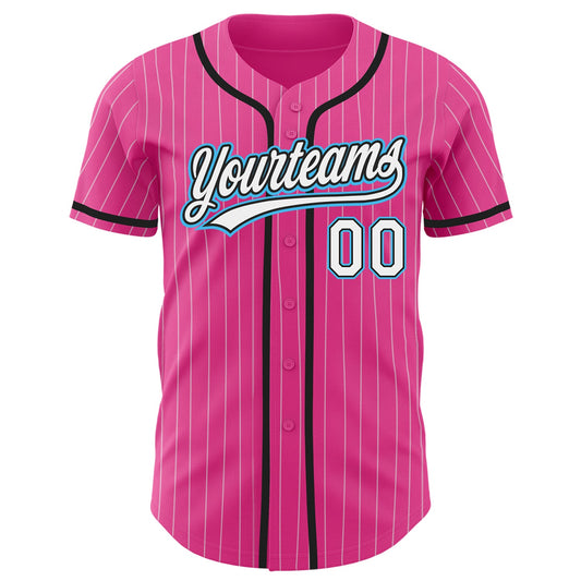 Custom Pink White Pinstripe Sky Blue Authentic Baseball Jersey - Sky-Custom