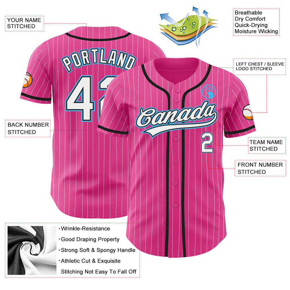 Custom Pink White Pinstripe Sky Blue Authentic Baseball Jersey - Sky-Custom