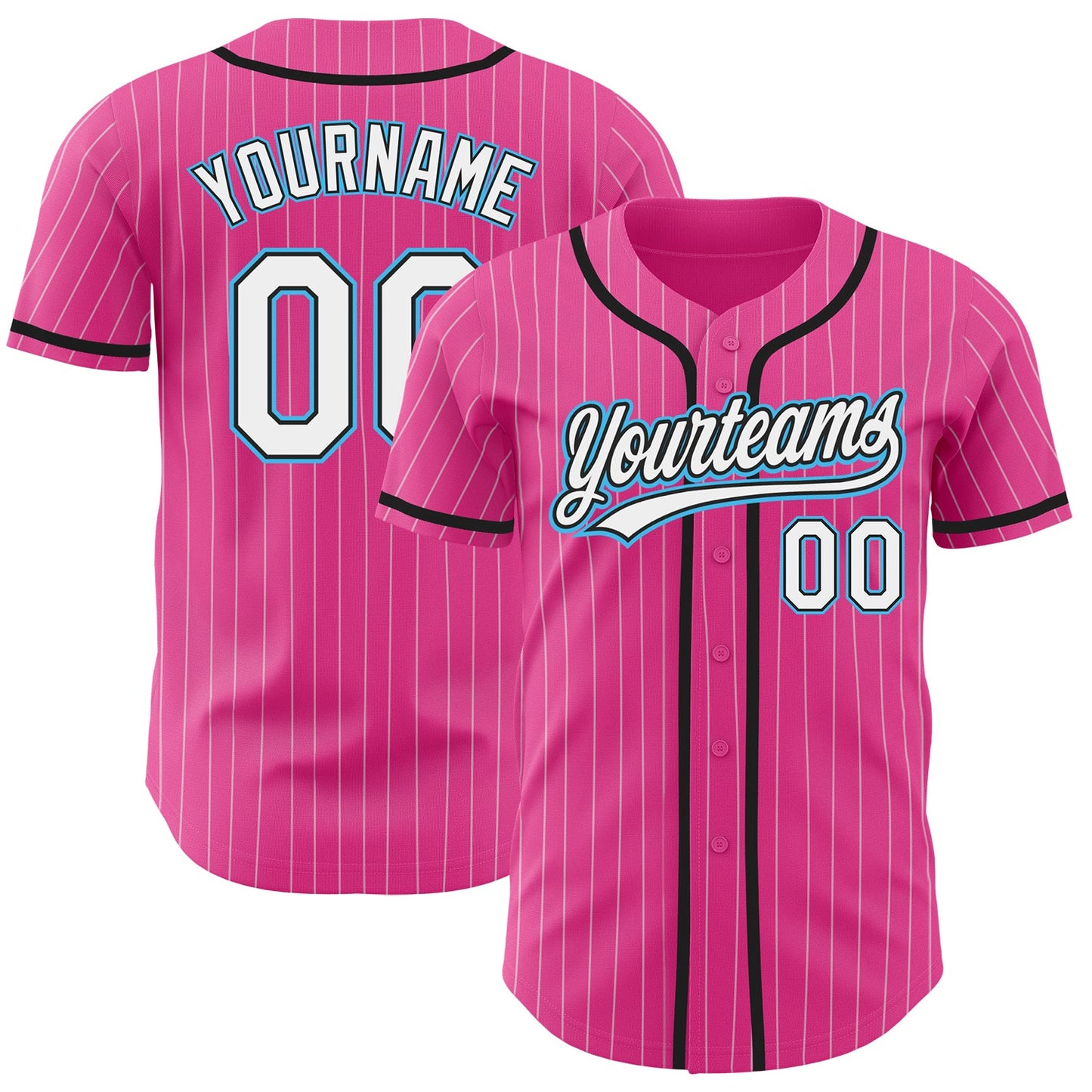 Custom Pink White Pinstripe Sky Blue Authentic Baseball Jersey - Sky-Custom