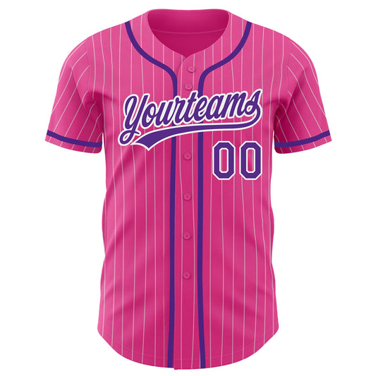 Custom Pink White Pinstripe Purple Authentic Baseball Jersey - Sky-Custom