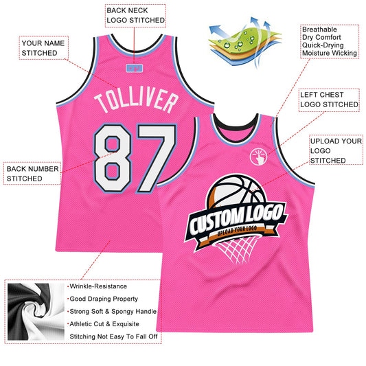 Custom Pink White Black-Light Blue Authentic Throwback Basketball Jersey - Sky-Custom