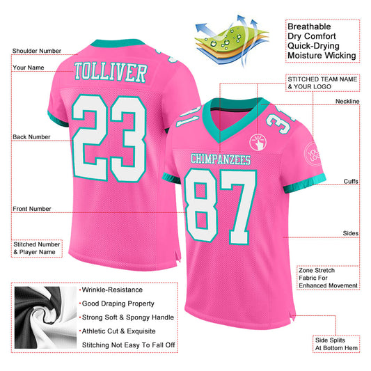 Custom Pink White-Aqua Mesh Authentic Football Jersey - Sky-Custom