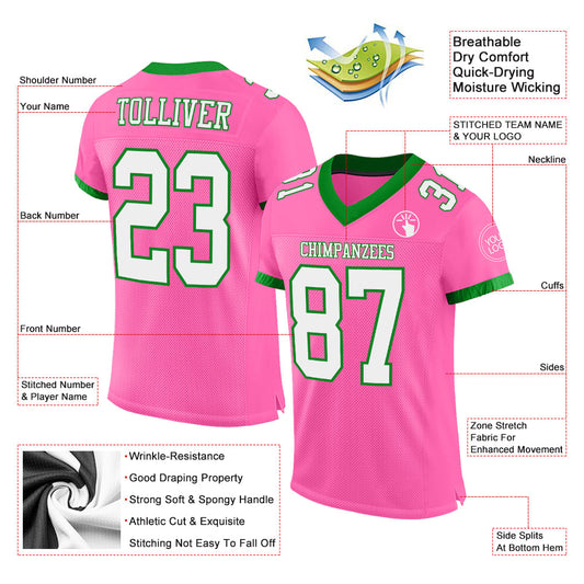 Custom Pink White-Grass Green Mesh Authentic Football Jersey - Sky-Custom