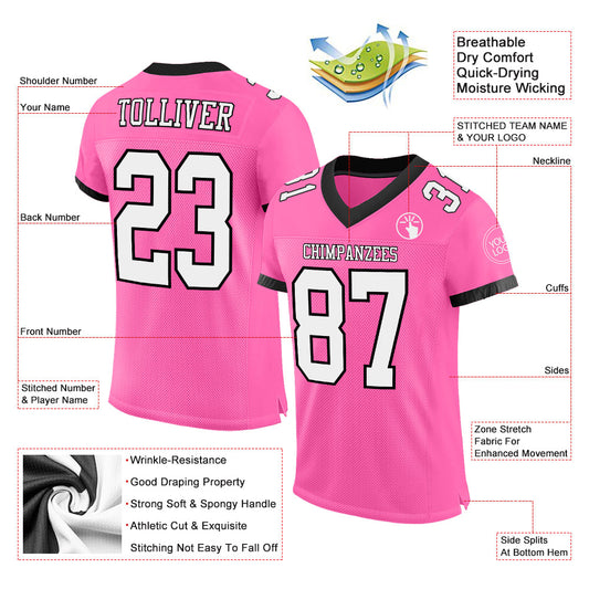 Custom Pink White-Black Mesh Authentic Football Jersey - Sky-Custom