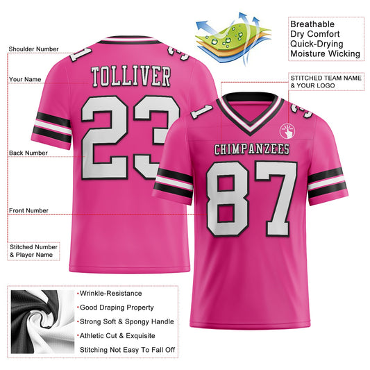 Custom Pink White-Black Mesh Authentic Football Jersey - Sky-Custom