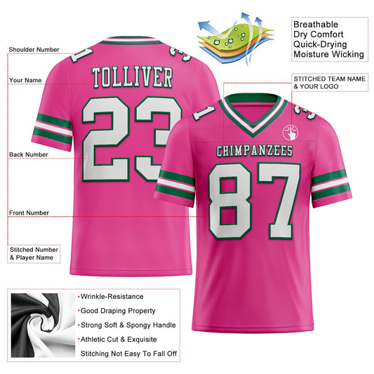 Custom Pink White-Kelly Green Mesh Authentic Football Jersey - Sky-Custom