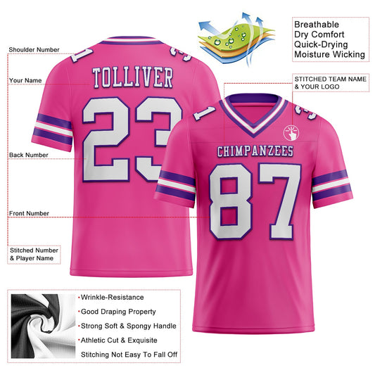 Custom Pink White-Purple Mesh Authentic Football Jersey - Sky-Custom