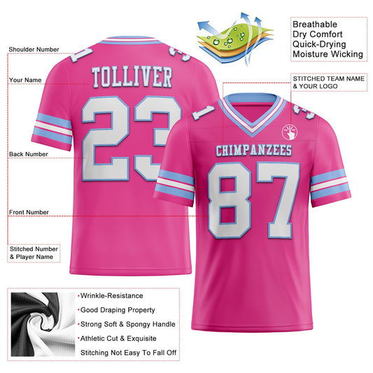 Custom Pink White-Light Blue Mesh Authentic Football Jersey - Sky-Custom