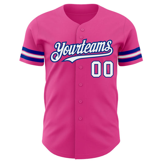 Custom Pink White-Royal Authentic Baseball Jersey - Sky-Custom