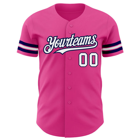 Custom Pink White-Navy Authentic Baseball Jersey - Sky-Custom