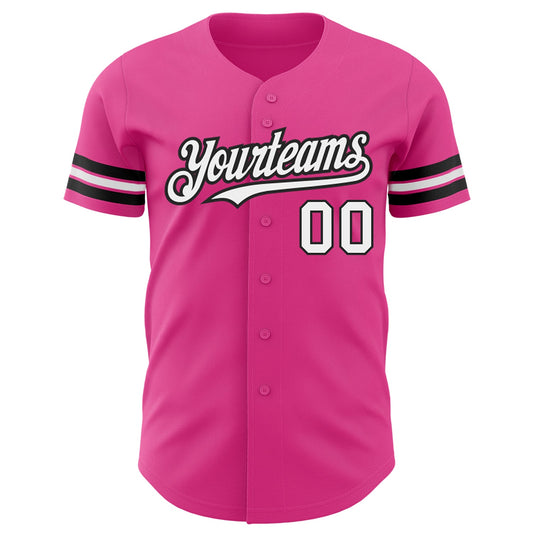 Custom Pink White-Black Authentic Baseball Jersey - Sky-Custom
