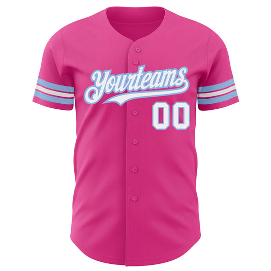 Custom Pink White-Light Blue Authentic Baseball Jersey - Sky-Custom
