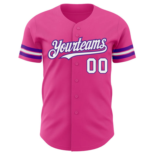 Custom Pink White-Purple Authentic Baseball Jersey - Sky-Custom