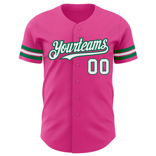 Custom Pink White-Kelly Green Authentic Baseball Jersey - Sky-Custom