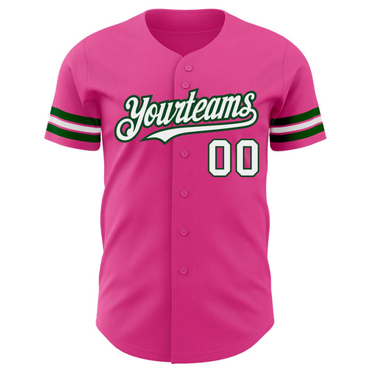 Custom Pink White-Green Authentic Baseball Jersey - Sky-Custom