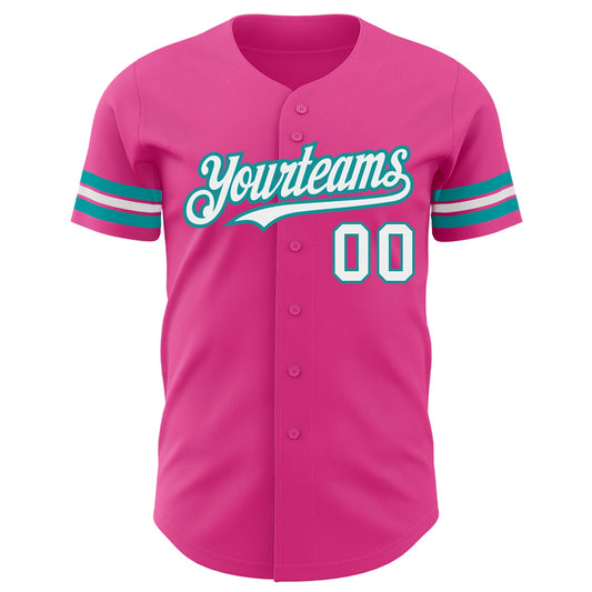 Custom Pink White-Teal Authentic Baseball Jersey - Sky-Custom
