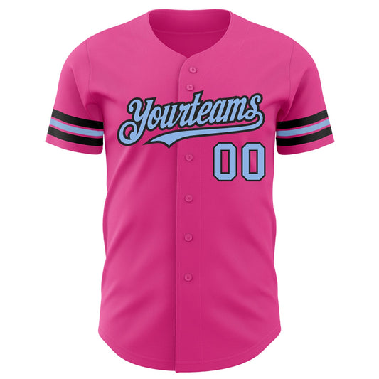 Custom Pink Light Blue-Black Authentic Baseball Jersey - Sky-Custom