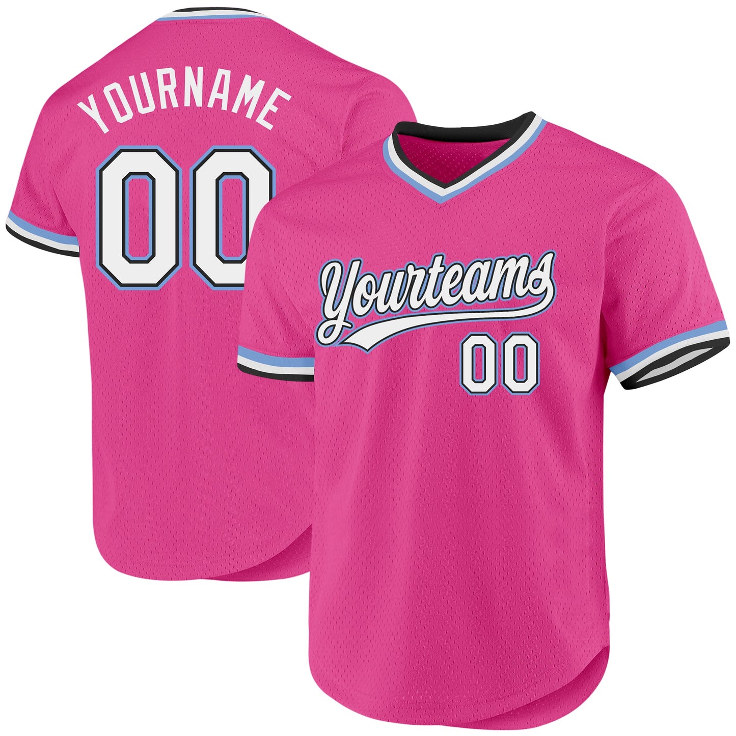 Custom Pink Black-Light Blue Authentic Throwback Baseball Jersey - Sky-Custom