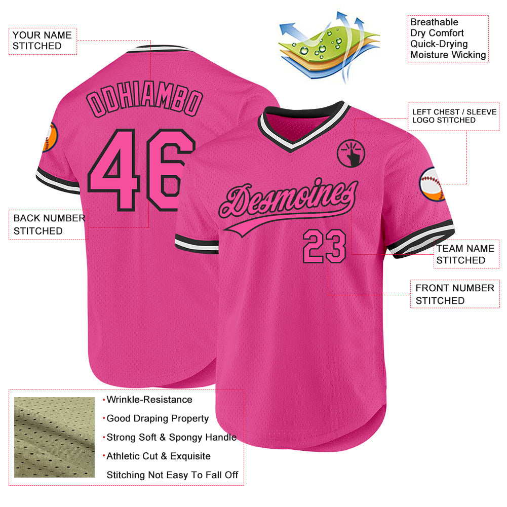 Custom Pink Black-White Authentic Throwback Baseball Jersey - Sky-Custom